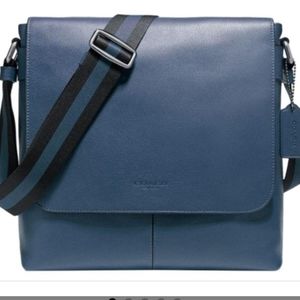 NEW COACH blue leather messenger bag